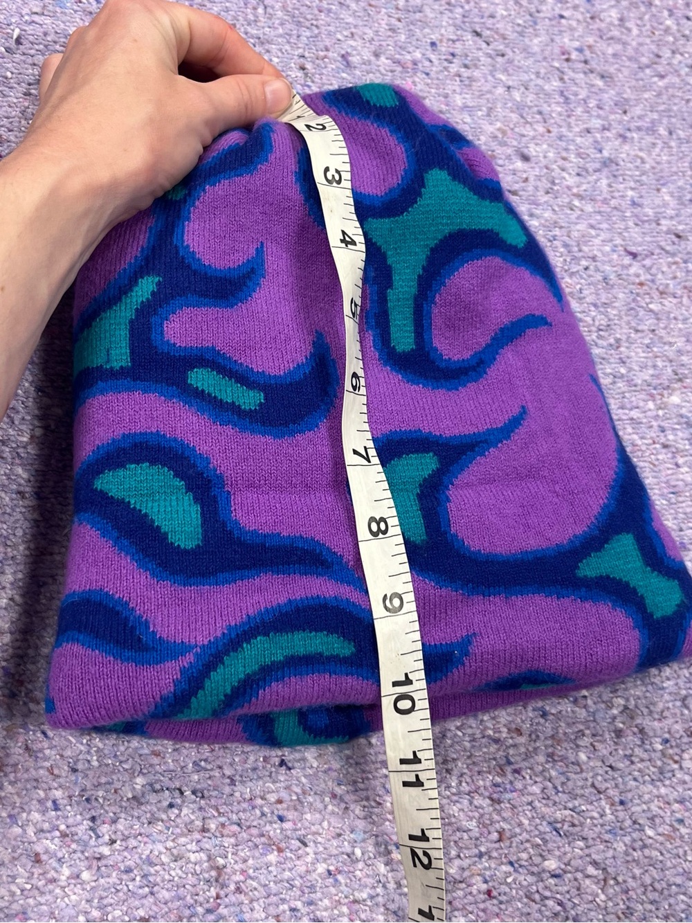 Petals and Peacocks Purple Blue Flame Pattern Beanie - Picture 7 of 8